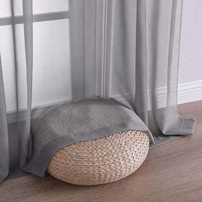 Charcoal Grey Sheer Curtains 63 Inches Long 2 Panels Set, Light Filtering Sheer - Image 6