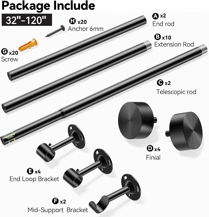 YaFex 2 Pack Heavy Duty Curtain Rods 32-120 Inch, 1 Inch Adjustable Long - Image 7