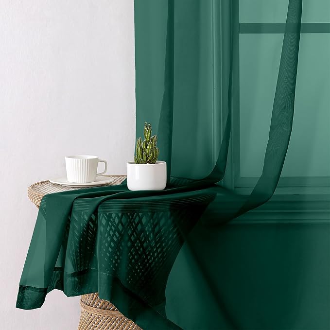 Lecloud Hunter Green Sheer Curtains 78 Inches Long 2 Panels, Airy Voile Solid - Image 4