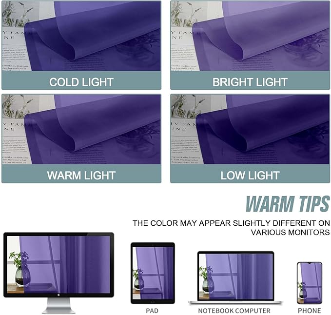 Purple Sheer Curtains 84 Inches Long 2 Panels, Elegant Airy Transparent Light - Image 6