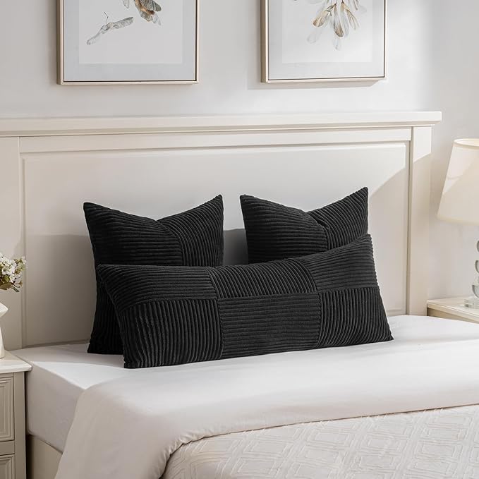 Fancy Homi 2 Packs Black Euro Decorative Throw Pillow Covers 28x28 Inch - Image 5