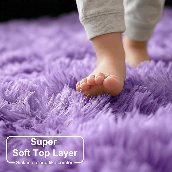 Amdrebio Purple Furry Shag Area Rug 5x8 - Image 4