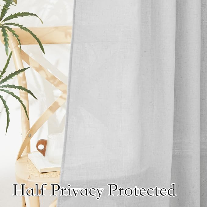RYB HOME Linen Curtain Tiers for Bedroom Window Treatment, Rod Pocket Valance - Image 5