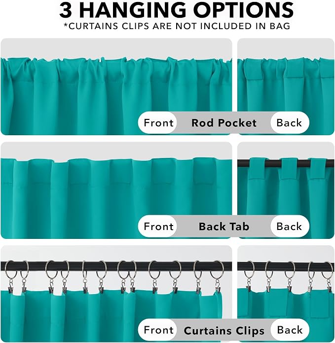 Deconovo Blackout Curtains, Thermal Insulated, W52 x L63 2 Panels, Back Tab - Image 2