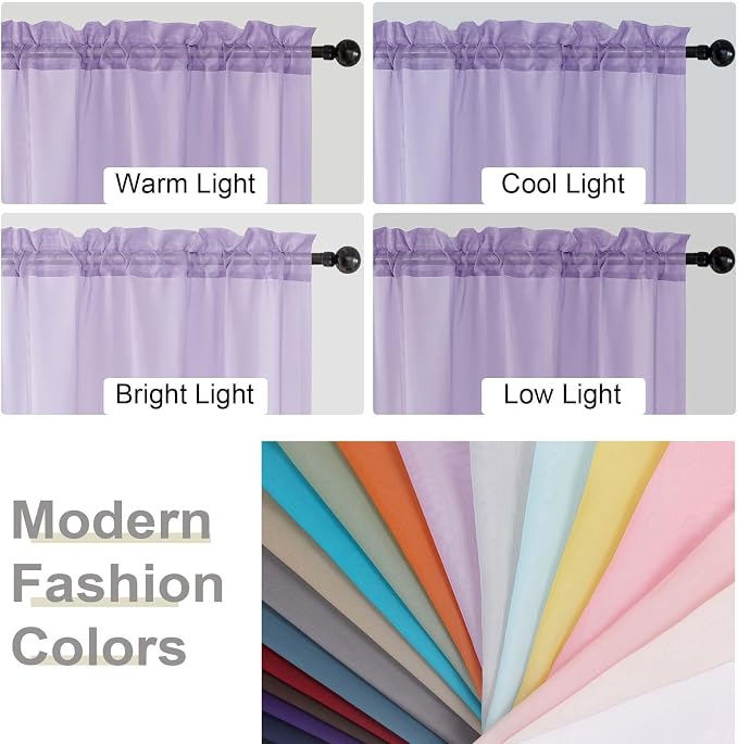 Sheer Lavender Curtains for Bedroom Living Room 90 Inches Long 2 Panels Set - Image 7
