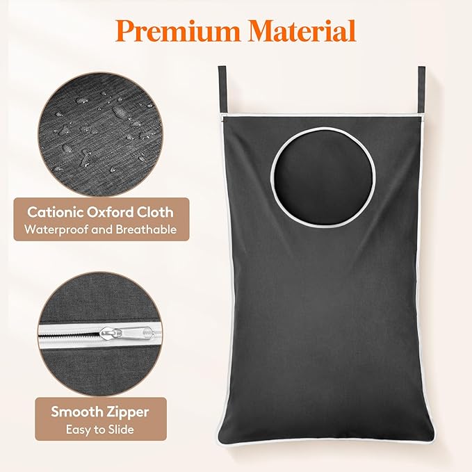 Lifewit 2 Pack Over Door Laundry Hamper, Large Collapsible Hanging Laundry Hamper, Hanging Laundry Basket Bag for Bathroom Bedroom Dirty Clothes Storage Organizer, Dark Gray
