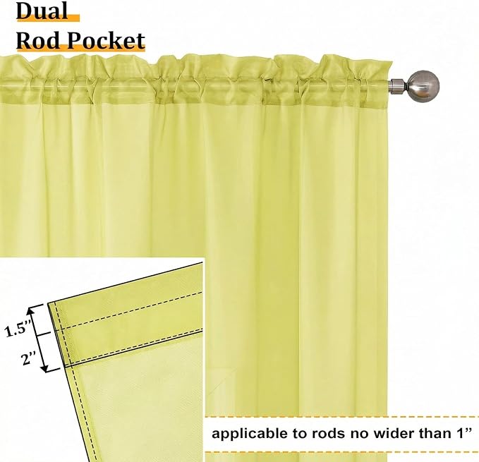Aiyufeng Lemon Sheer Curtains 84 Inches Long 2 Panels Set - Image 2
