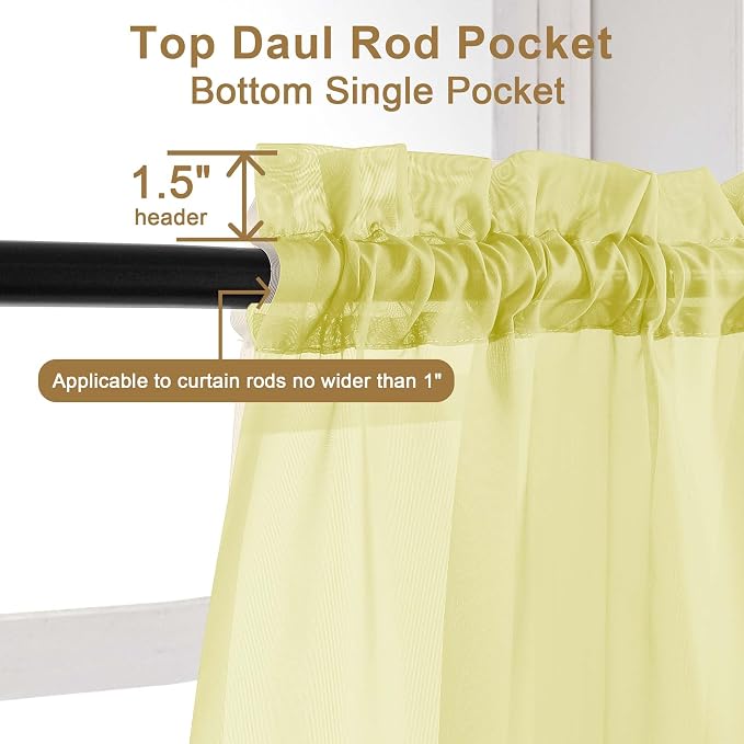 Chyhomenyc Sheer Lemon Curtains 90 inches Long 2 Panels, Light Filtering Soft - Image 4