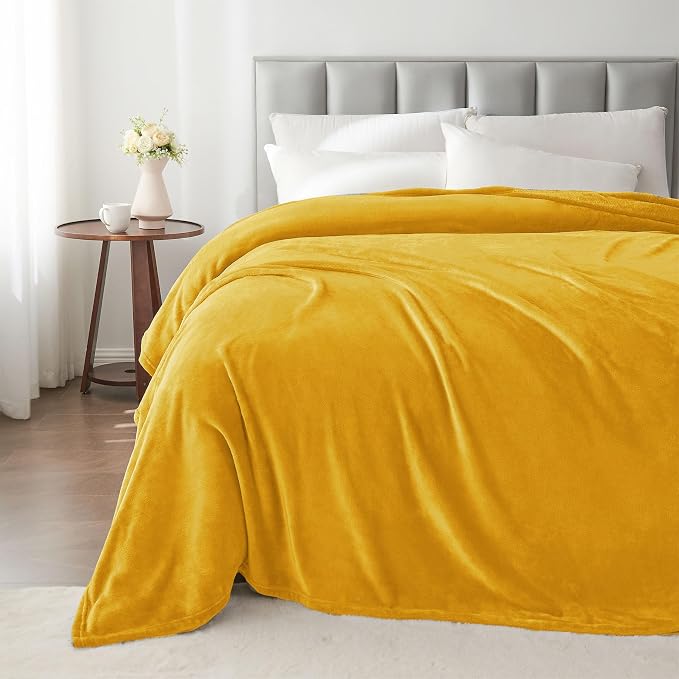 BEDELITE Fleece Blanket Soft Plush Twin Size Blanket Yellow 60"x80" | Ultra - Image 5