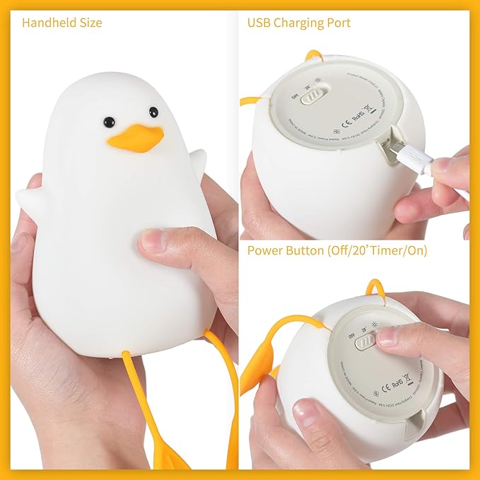 YuanDian Cute Duck Night Light, Gifts for Women Teen Girls Baby,Night Lights for Kids Bedroom Kawaii Room Decor, Cute Christmas Seagull Silicone Nightlights for Children Toddler.