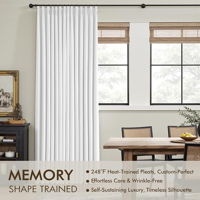 MIULEE White Pinch Pleated 100% Blackout Linen Curtains 40x84 Inches | Room - Image 3
