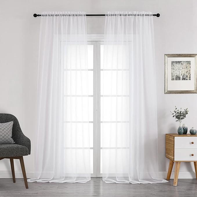 Chyhomenyc White Sheer Curtains 108 Inch Length 2 Panels Set, Extra Long Light by Chyhomenyc