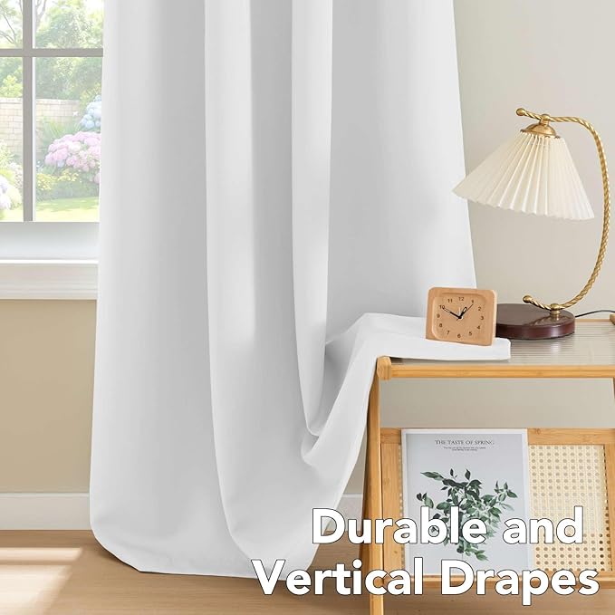 H.VERSAILTEX White Curtains for Bedroom Thermal Insulated Room Darkening Living Room Curtains Grommet Privacy Protection Window Curtain Panels/Drapes for Nursery, 2 Panels, 42x84 Inches, Pure White