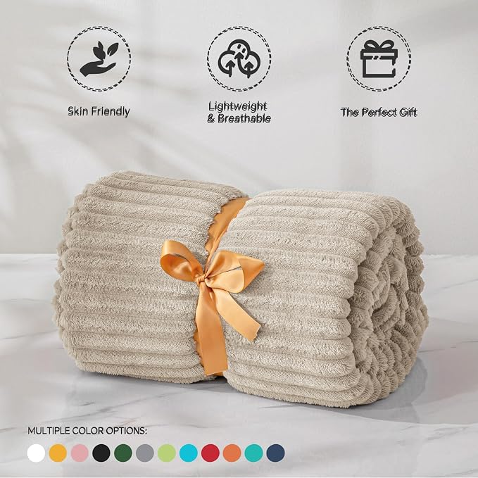 BEDELITE 3D Ribbed Linen Color Fleece Throw Blanket - Image 4