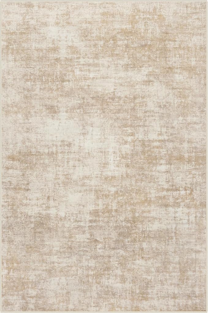 4x6 Area Rugs for Living Room: Washable Abstract Beige Badroom Carpet | - Image 3