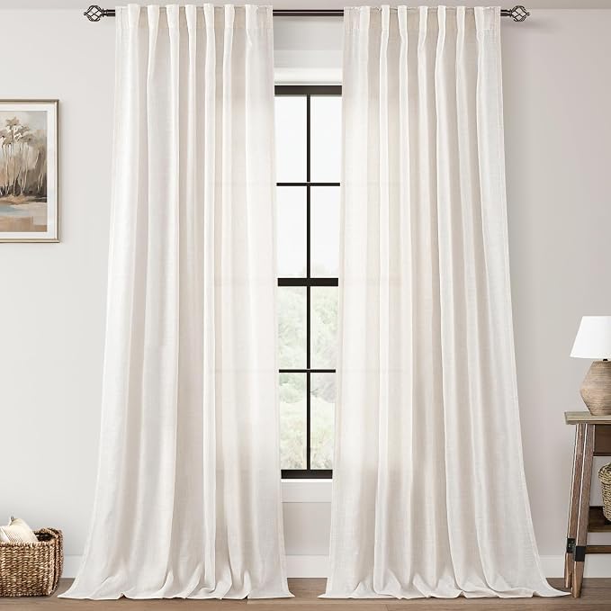98 inch Long Linen Curtains 2 Panels by Jolilight