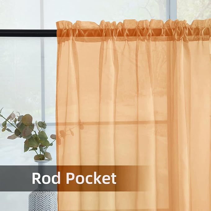 SpaceDresser Beige Sheer Curtains 4 Panels Rod Pocket Semi-Sheer Curtain 45 - Image 5