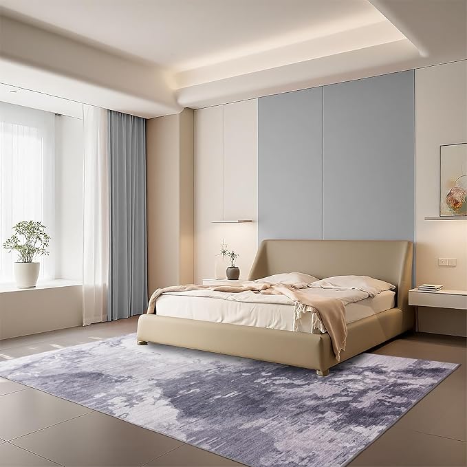 Living Room Rug 8x10 Light Grey Area Rugs Machine Washable Abstract Boho Large - Image 3