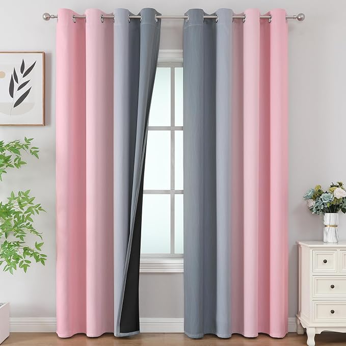 Estelar Textiler Pink and Grey Ombre Blackout Curtains 102 Inches Long by ESTELARTEXTILER