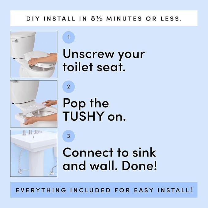 TUSHY 3.0 Spa Cool to Warm Water Bidet Attachment. Easy Universal Toilet Seat Install, Requires Sink Connection for Temperature Control. Fresh Self-Cleaning Clean Water, Gunmetal