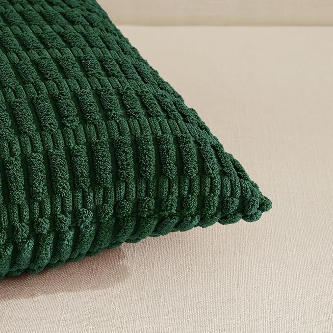 Fancy Homi Set of 4 Dark Green Boho Decorative Throw Pillow Covers 22x22 Inch - Image 4