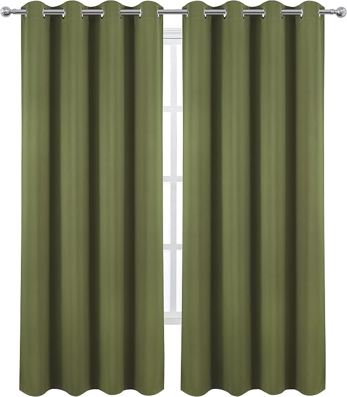 Olive Green Thermal Blackout Curtains/52 x 108 Inch/Set of 2 Panels Room - Image 2