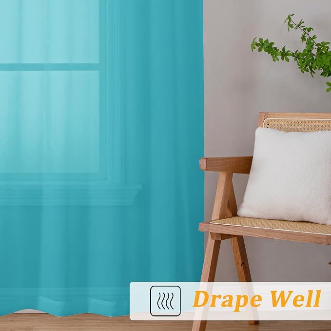 Gwine Turquoise Sheer Curtains 96 Inches Long 2 Panels, Elegant Window - Image 6