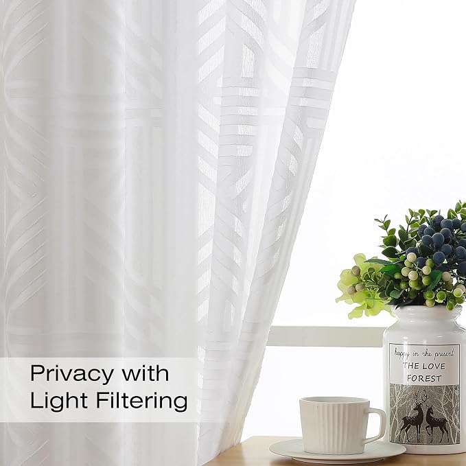 Simplebrand Sheer White Curtains 72 Inch Length 2 Panels - Image 2