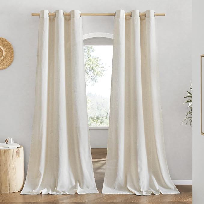 NICETOWN Linen Curtains for Windows 90 inch Long, Grommet Semi Sheer Vertical by NICETOWN