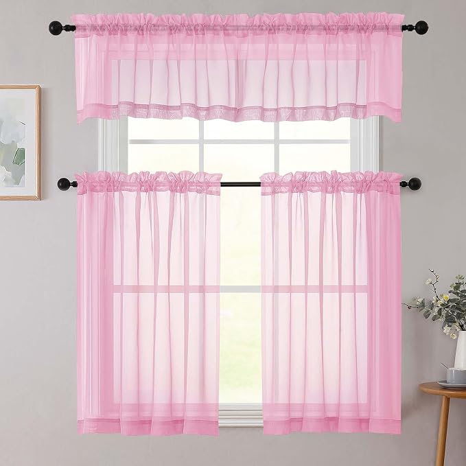 Kitchen Curtains 24 Inch Length Tier 2 Pieces, Cafe Bathroom Basement Rod - Image 8