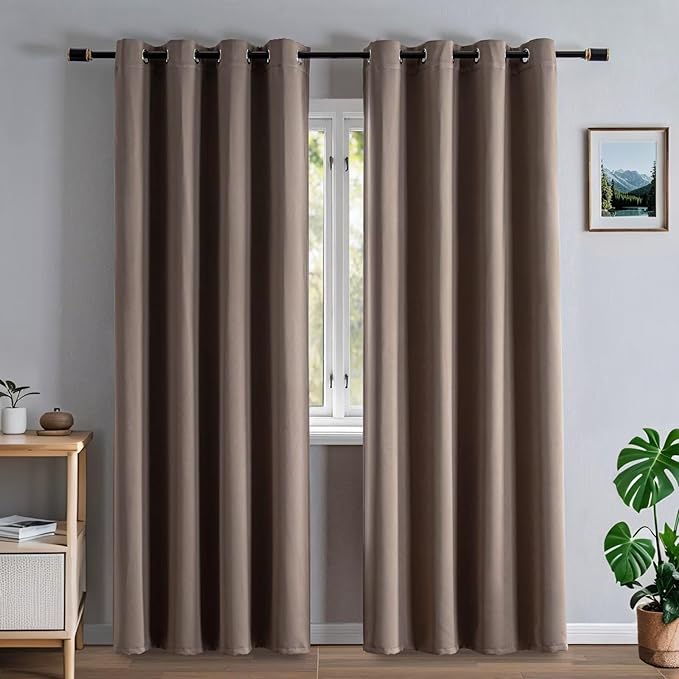Blackout Curtains 96 Inches Long for Bedroom, Thermal Insulated Blackout Curtains 2 Panels Set, Solid Grommet Privacy Room Darkening Drapes for Living Room Windows(W52 x L96, Khaki)