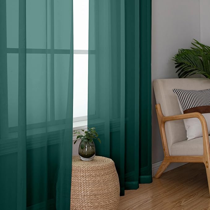 Aiyufeng Hunter Green Sheer Curtain Drapes 84 Inch Length 2 Panels - Image 5