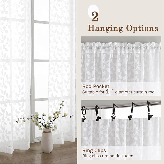 Chyhomenyc White Sheer Curtains 36 Inch Length, Light Filtering Leaf Tufted - Image 6