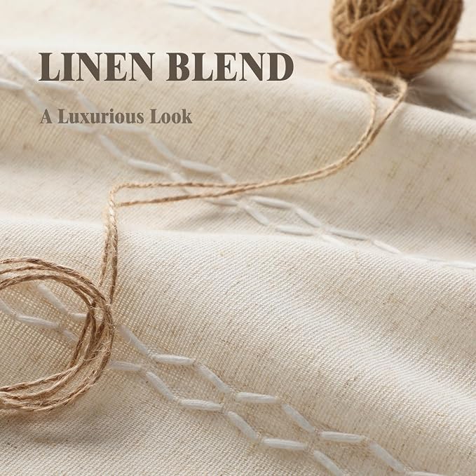 Boho Blackout Curtains 63 Inches Long Beige Linen Blend 2 Panels - Image 6