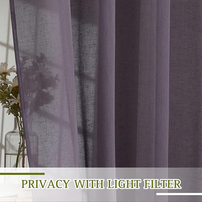 NICETOWN Faux Flax Linen Sheer Living Room Curtains, Grommet Elegant Semi Sheer - Image 4