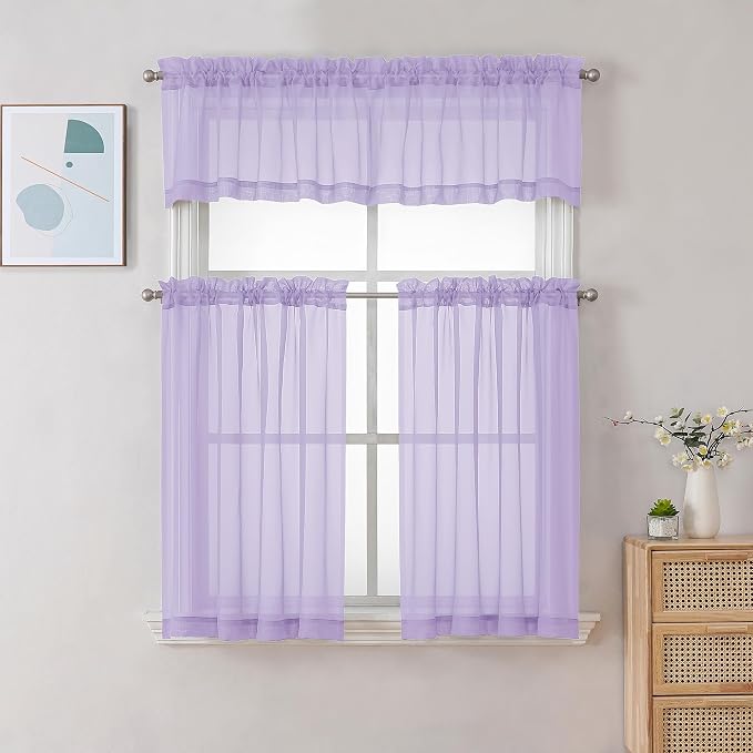 Gwine Lilac Sheer Curtains 30 Inch Length, Short Light Filtering Voile Small - Image 2