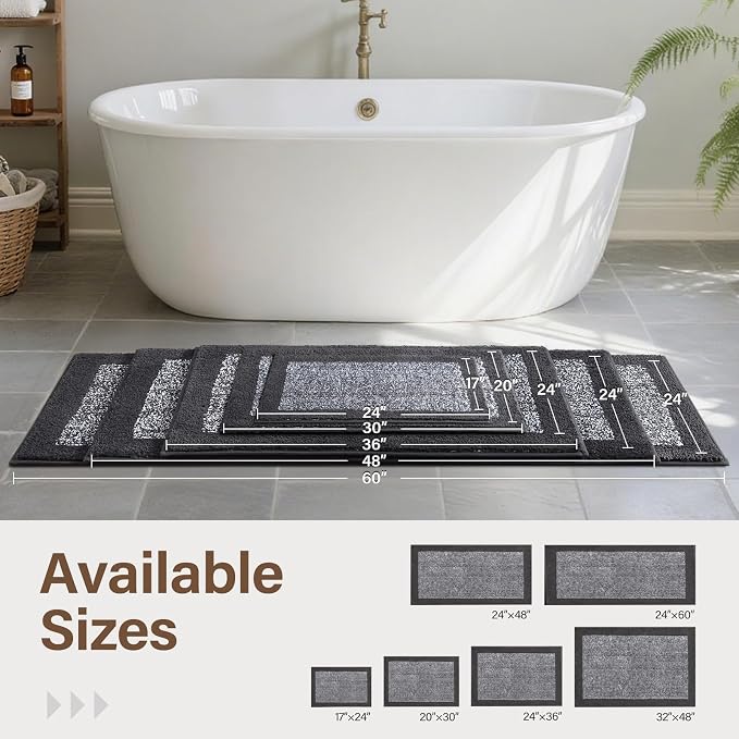 36x24 Large Bathroom Rugs Washable Non Slip, Dark Grey Bath Mat - Image 8