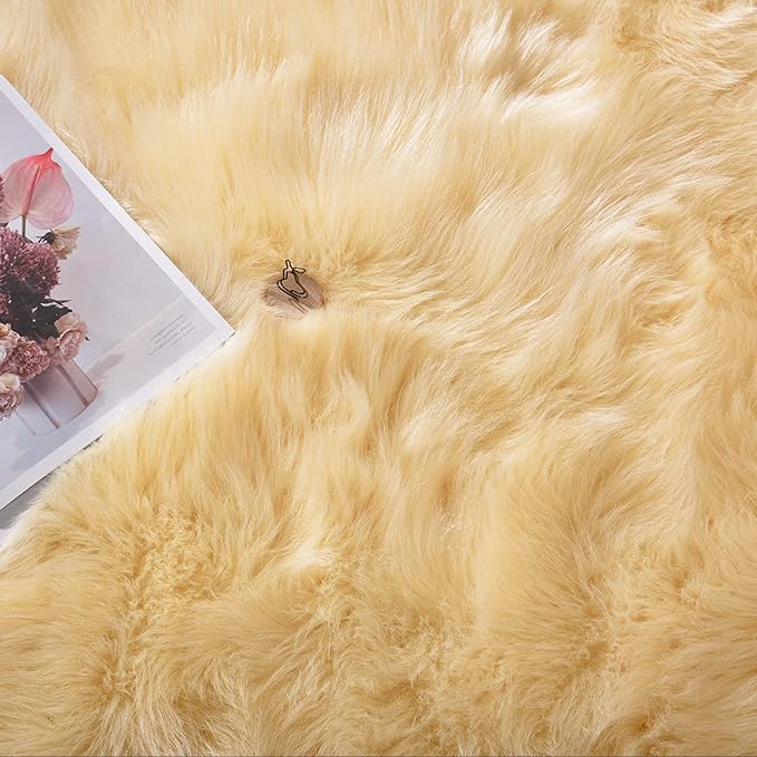 Latepis Boho Area Rugs 5x7 Plush Yellow Fluffy Rugs Shag Washable Faux Fur - Image 6