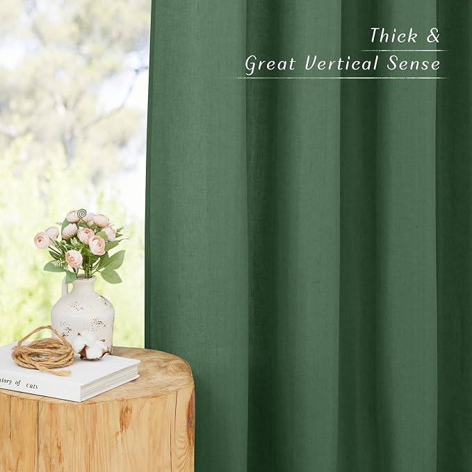 NICETOWN Olive Green Thick Linen Curtains 72" Length, Grommet Privacy Window - Image 5