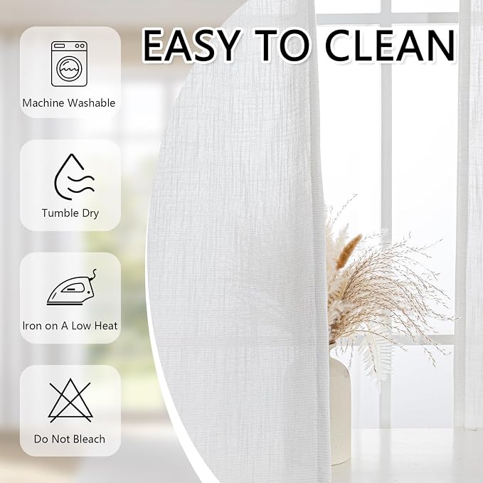 MYSKY HOME Natural Linen White Curtains 80 Inches Long, Semi Sheer Soft Cotton - Image 8