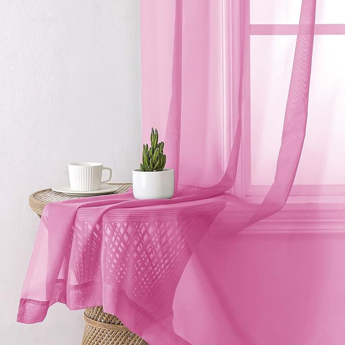 Lecloud Hot Pink Sheer Curtains 63 Inch Length 2 Pcs, Solid Voile Long Light - Image 6