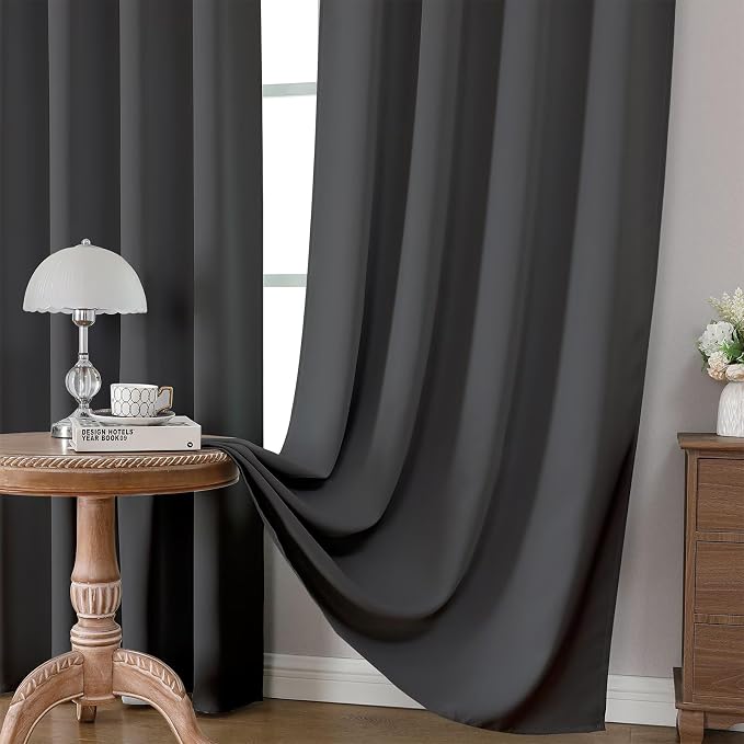 CUCRAF Dark Grey Blackout Curtains 108 inch Length 2 Panels Set, Rod Pocket - Image 5