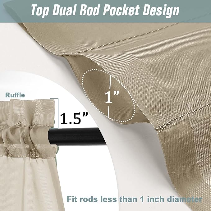 Taupe Small Sheer Curtains Tier 24 Inches Length 2 Pieces, Light Filtering Cafe - Image 3