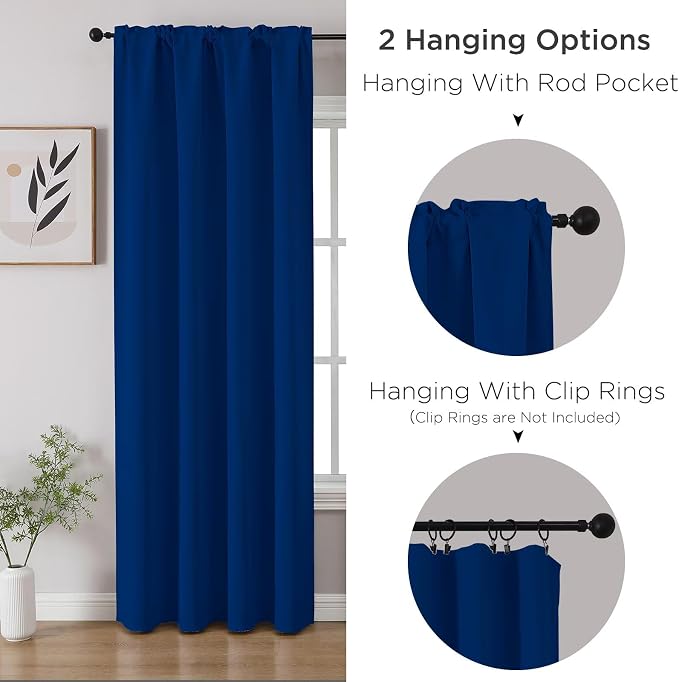 CUCRAF Royal Blue Blackout Curtains 96 inch Length 2 Panels Set, Rod Pocket - Image 3