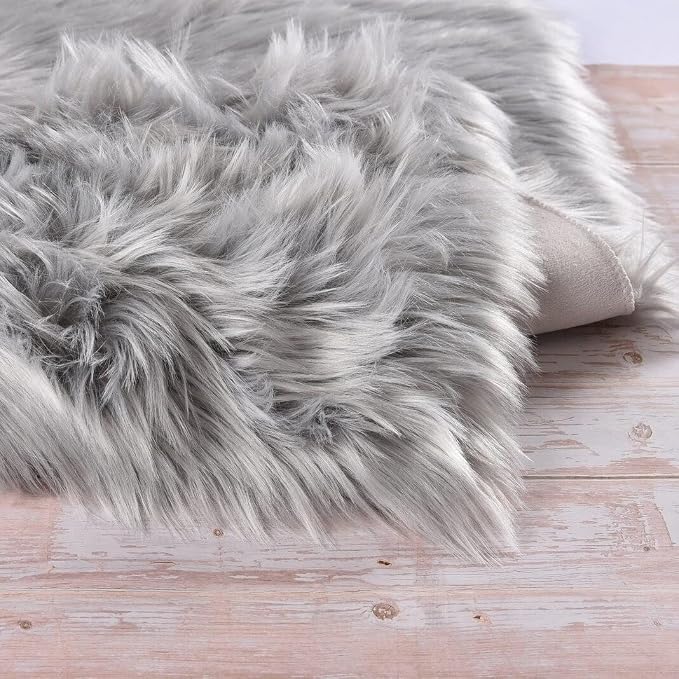 ORINOVA Light Grey Furry Washable Sheepskin Fur Area Rugs - Image 6