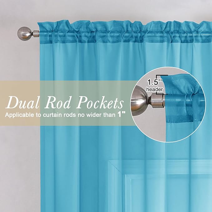 Turquoise Sheer Curtains for Living Room Decor 84 Inches Long 2 Pcs, Light - Image 6