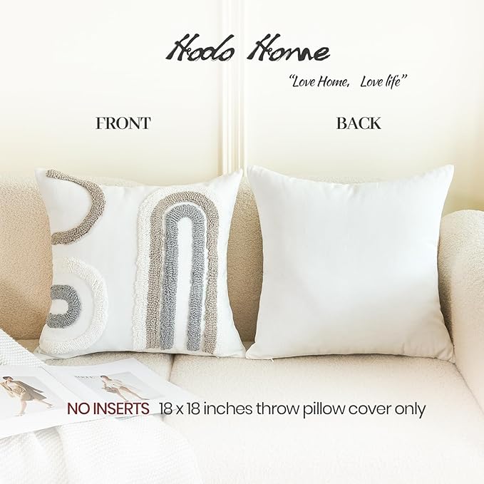 HOdo Home 18x18 Throw Pillow Covers, 2PCS Tufted Boho Jacquard Pillow Covers,Farmhouse Decorative Pillow Cover,Pillow Cases for Couch Sofa Bed Stylish Decor, Simple Textured Cushion Sham