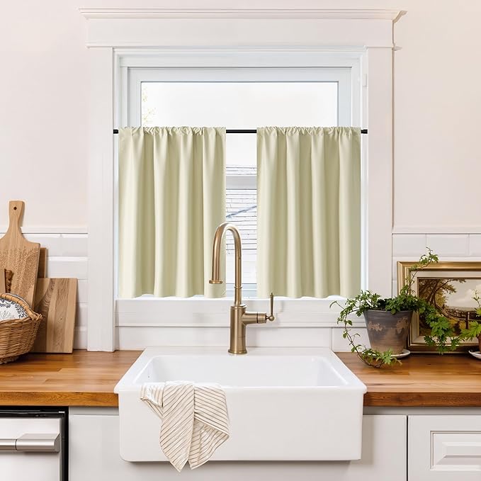 RYB HOME 100% Blackout Bathroom Curtains Over Sink 30 inches Long, Heat & UV by RYBHOME