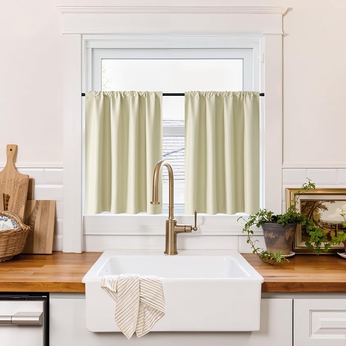 RYB HOME 100% Blackout Basement Curtains 24 inches Long, Heat & UV Blocking by RYBHOME