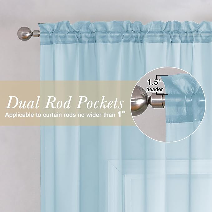 Sky Blue Sheer Curtains 78 Inches Long 2 Panels, Light Filtering Voile Solid - Image 4
